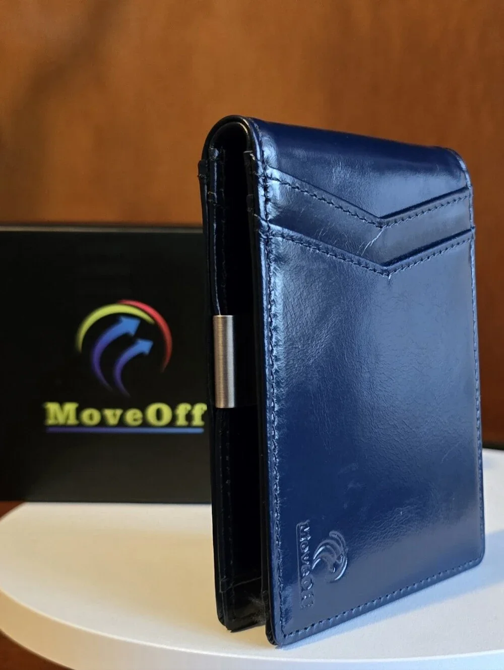 Dark Blue Genuine Leather Wallet | 11 Card Slots | Money Clip | Gift Box